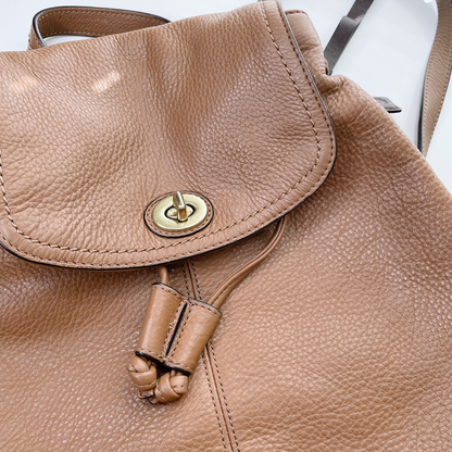 coach park pebble british tan leather turnlock backpack