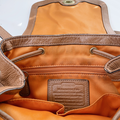 coach park pebble british tan leather turnlock backpack