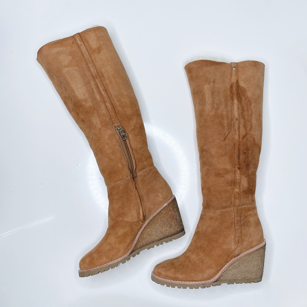 coach keely shearling wedge knee high boots - size 5