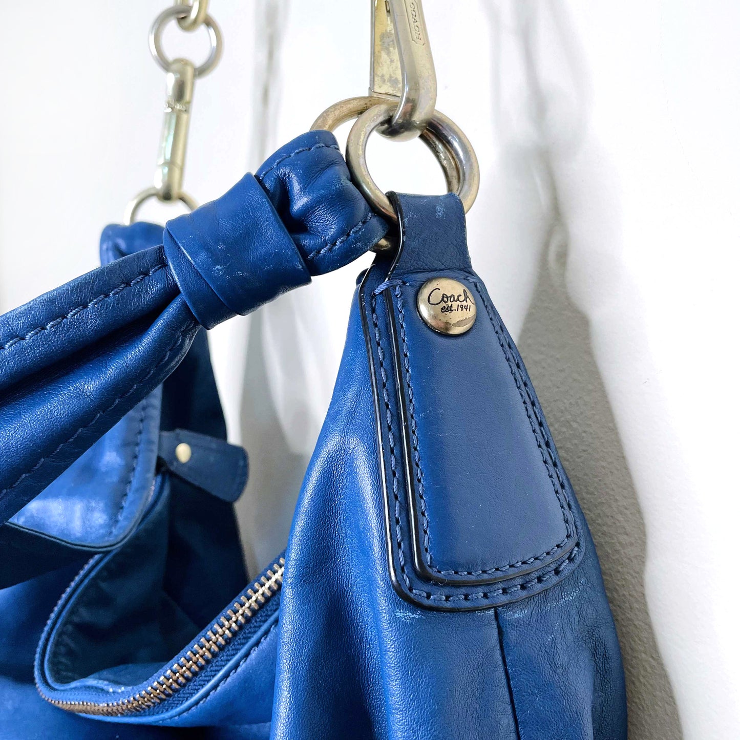 coach large blue leather kristin hobo bag