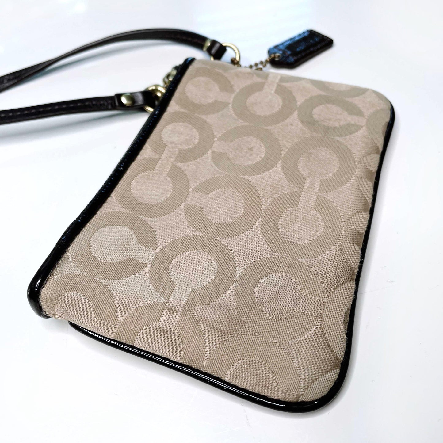 coach tan c monogram madison wristlet