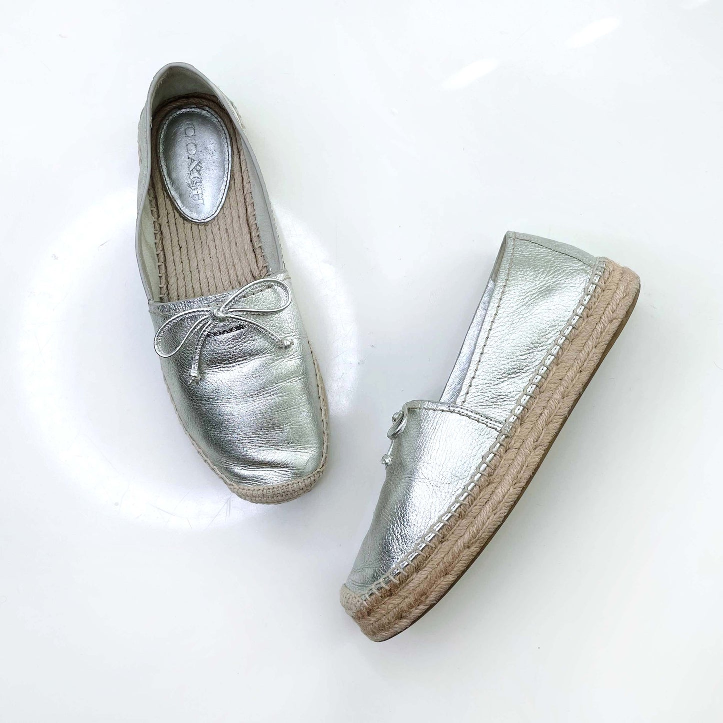coach silver rae bow flatform espadrilles - size 9.5