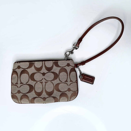 coach signature brown c logo wristlet