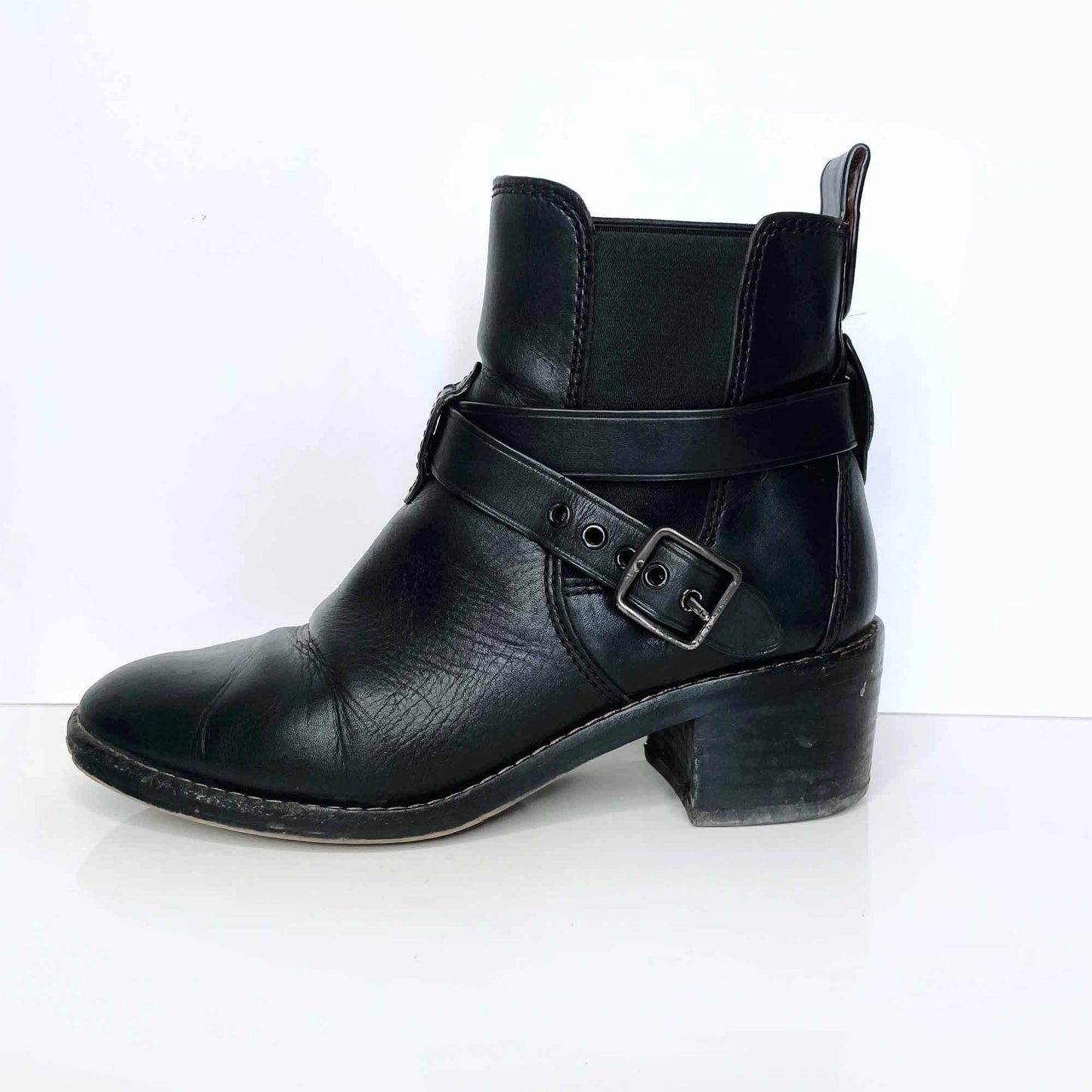 coach black leather harness chelsea boots - size 6.5