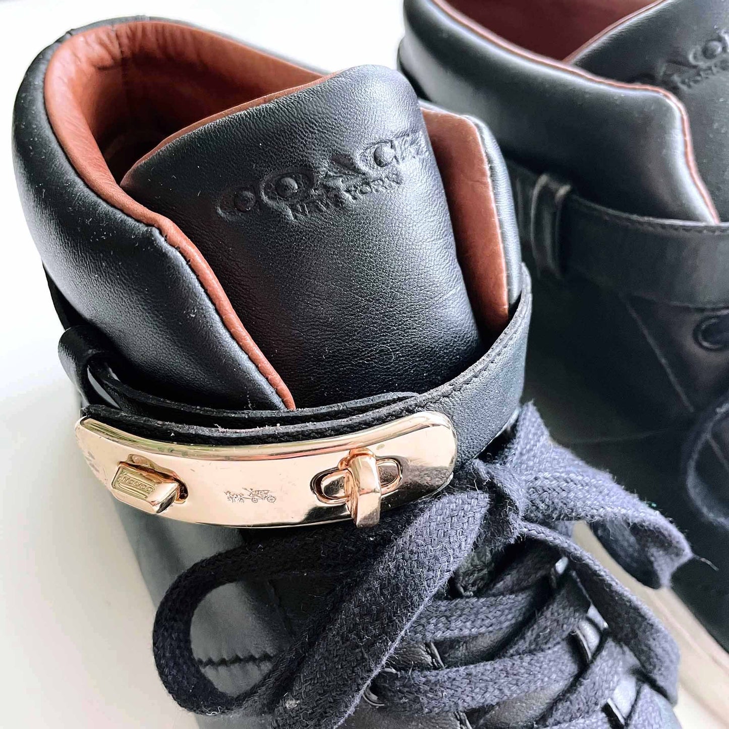 coach black leather richmond high top buckle sneakers - size 8.5