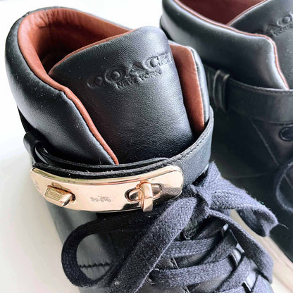 coach black leather richmond high top buckle sneakers - size 8.5