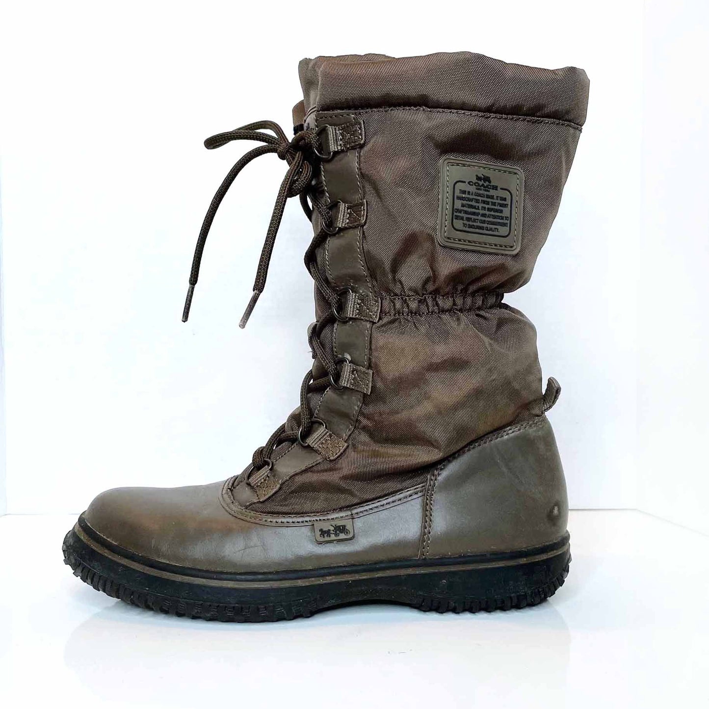 coach sage winter mid-calf lace up sherpa-lined boots - size 7.5