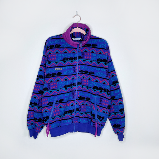 vintage 90s columbia aztec made in usa zip up fleece jacket - size large