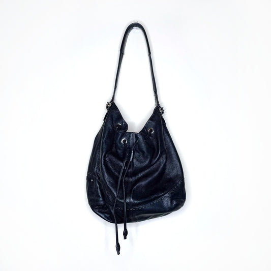 cole haan black pebbled leather hobo bag