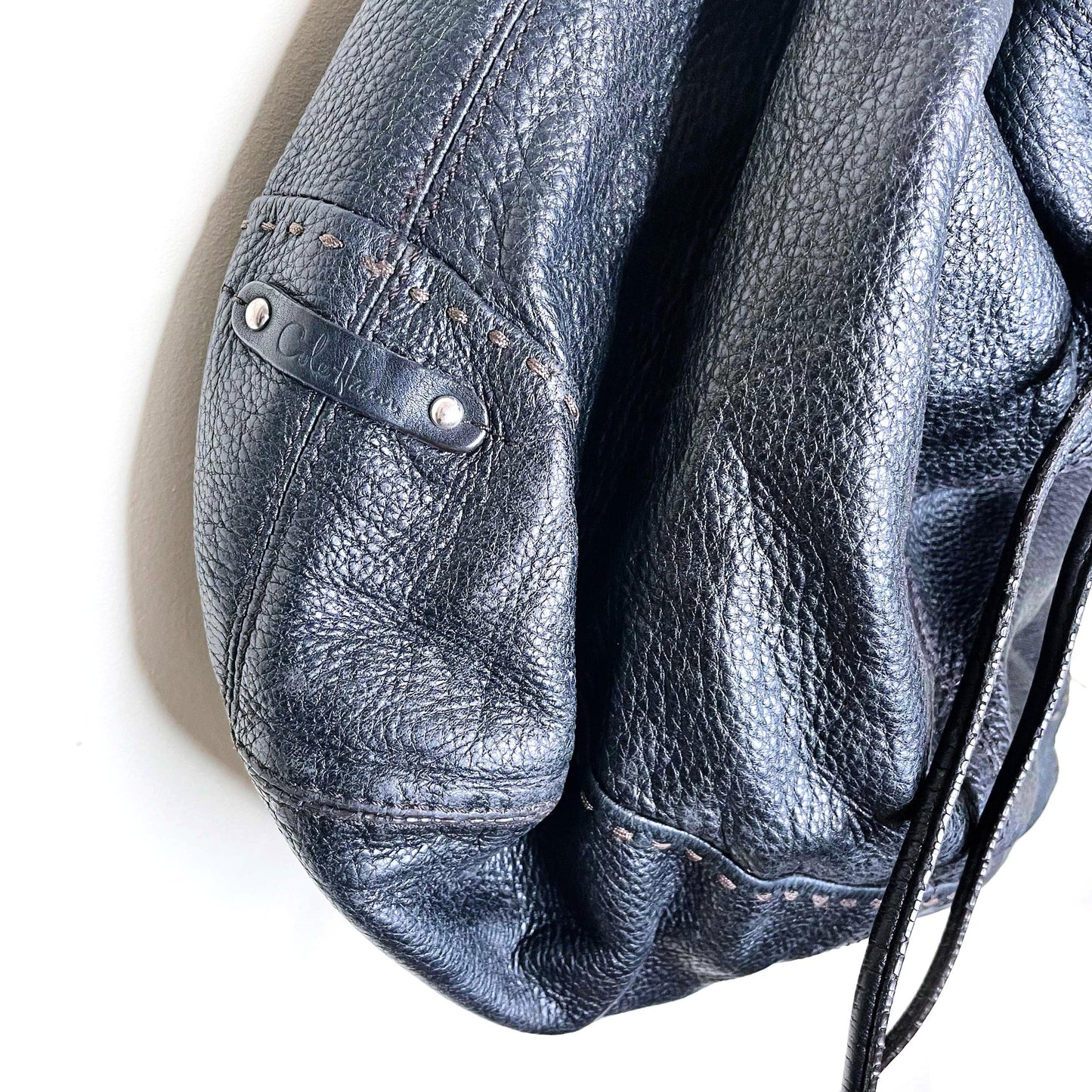 cole haan black pebbled leather hobo bag