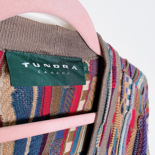 vintage tundra bachrach 3d knit multicolour cardigan sweater - size xl