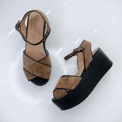 cotélac brown suede criss cross platform sandals - size 39