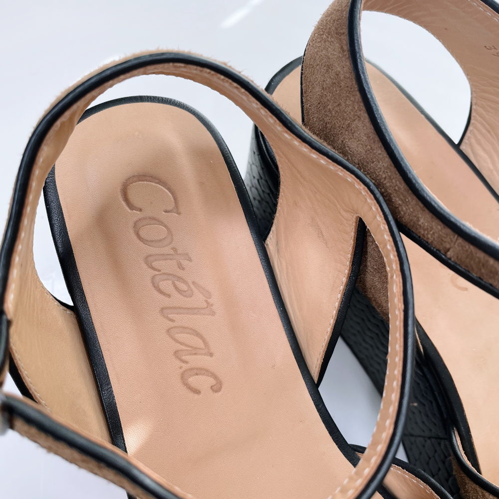 cotélac brown suede criss cross platform sandals - size 39