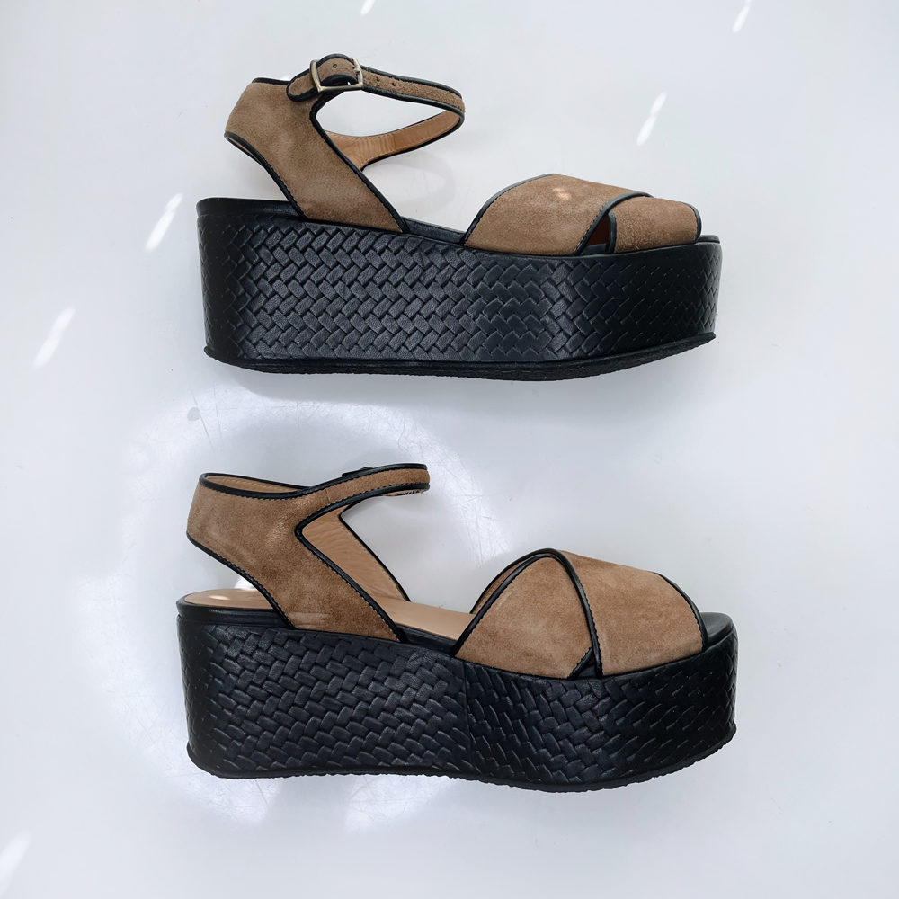cotélac brown suede criss cross platform sandals - size 39