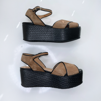 cotélac brown suede criss cross platform sandals - size 39