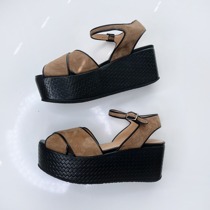 cotélac brown suede criss cross platform sandals - size 39
