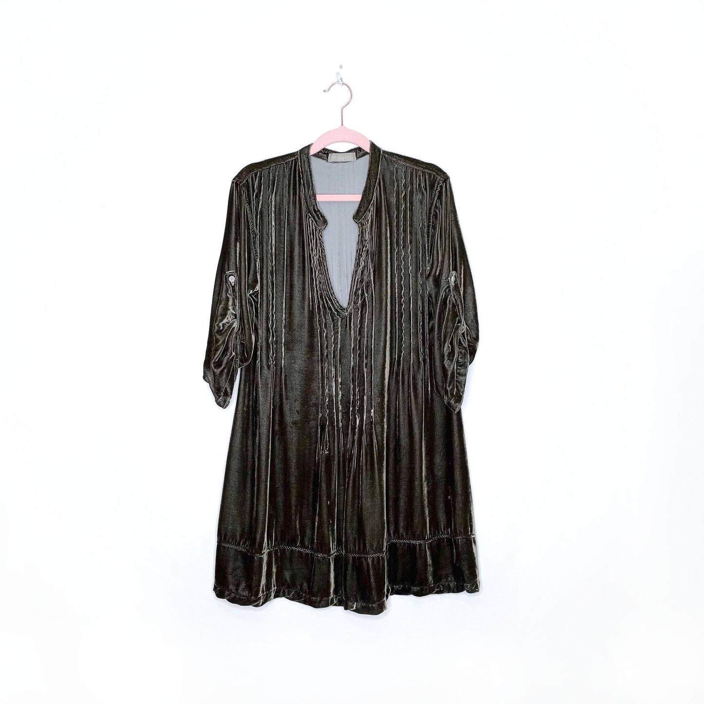 cp shades regina green velvet silk tunic dress - size xs