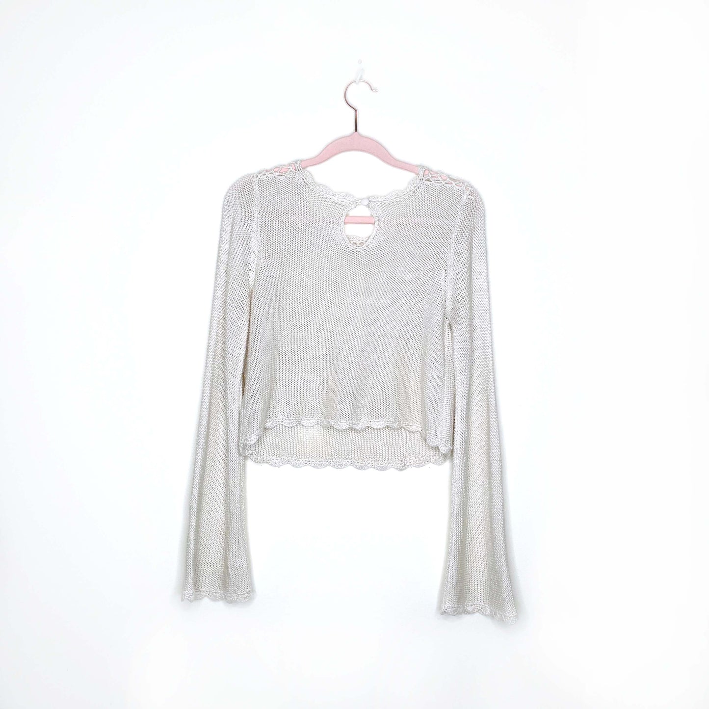 vintage cropped bell sleeve crochet top - size small
