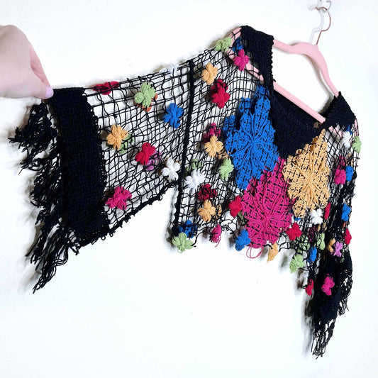 vintage boho hand-crochet cropped beach cover-up - size sm