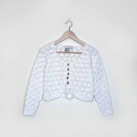 vintage tristan and iseult white daisy crochet cropped cardigan - size small