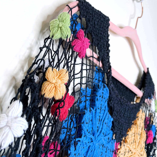 vintage boho hand-crochet cropped beach cover-up - size sm