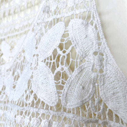 Vintage flower crochet tank top with fringe hem - size xs/s