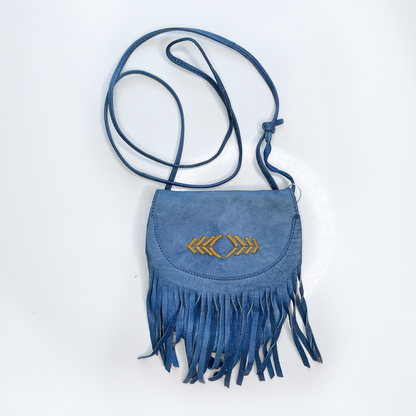 cut n paste blue leather boho fringe bag