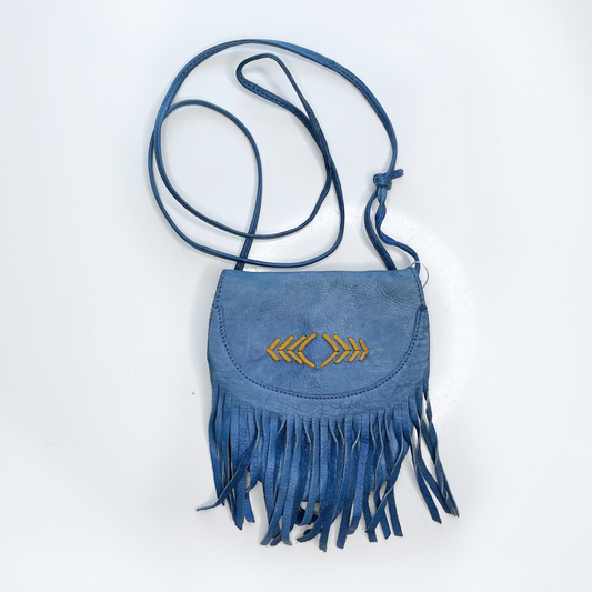 cut n paste blue leather boho fringe bag
