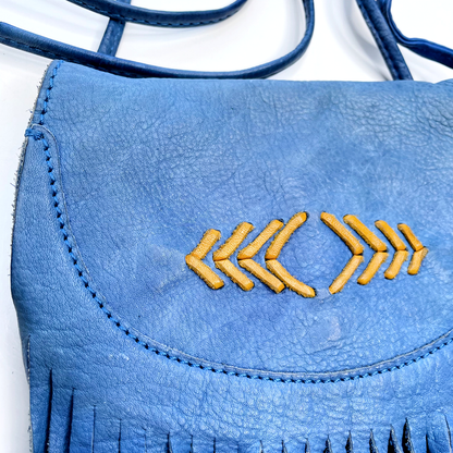 cut n paste blue leather boho fringe bag