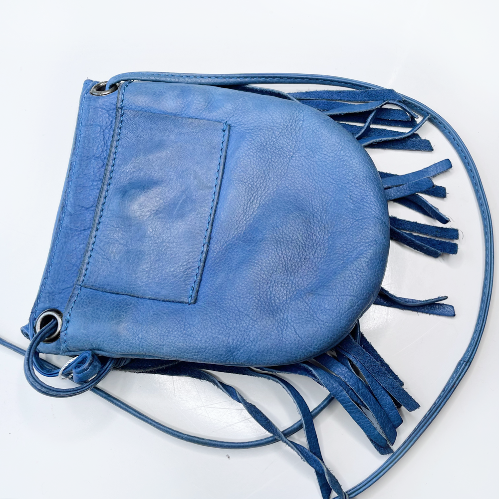 cut n paste blue leather boho fringe bag