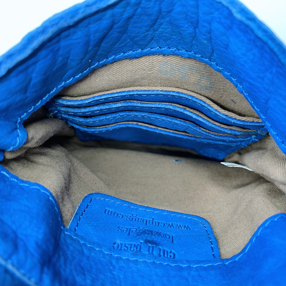 cut n paste blue leather boho fringe bag