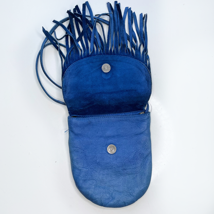 cut n paste blue leather boho fringe bag