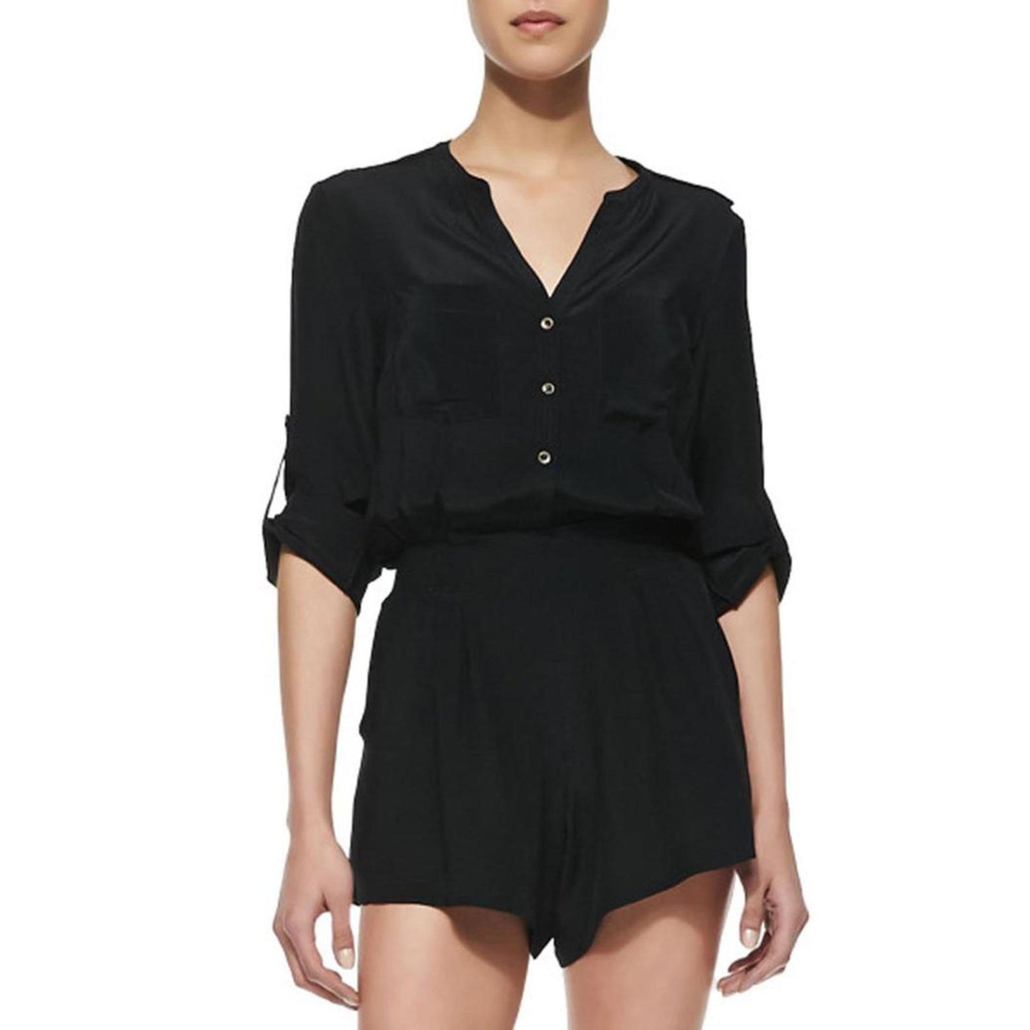 twelfth street by cynthia vincent washed black silk romper - size small