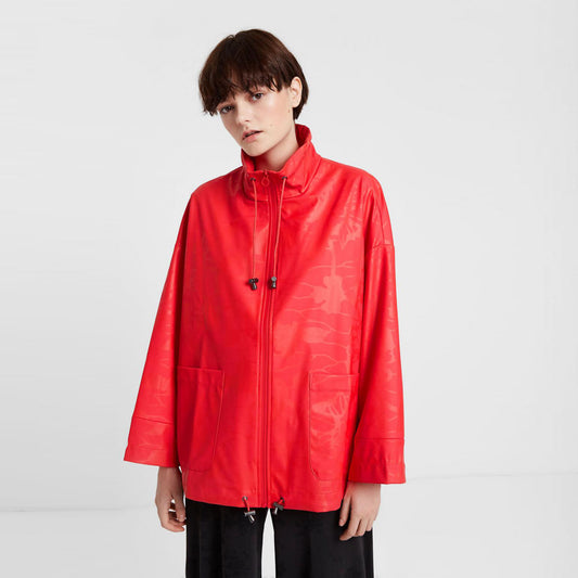 desigual red olahraga floral rain jacket - size medium