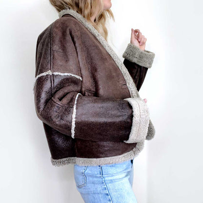 vintage danier brown sheepskin aviator jacket - size small