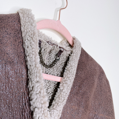 vintage danier brown sheepskin aviator jacket - size small