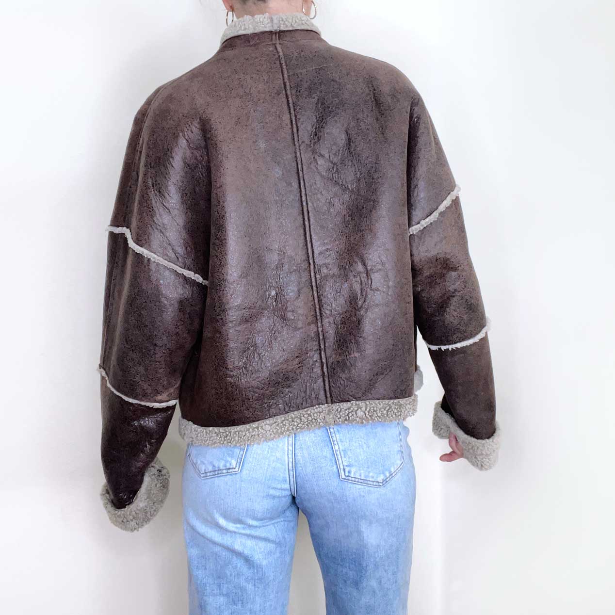 vintage danier brown sheepskin aviator jacket - size small