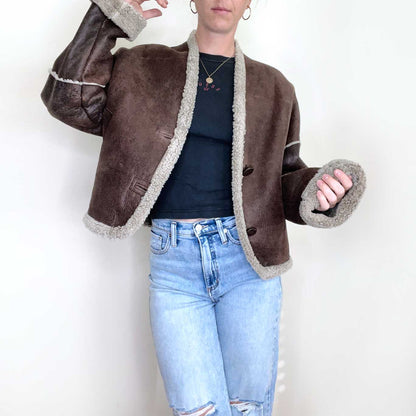 vintage danier brown sheepskin aviator jacket - size small