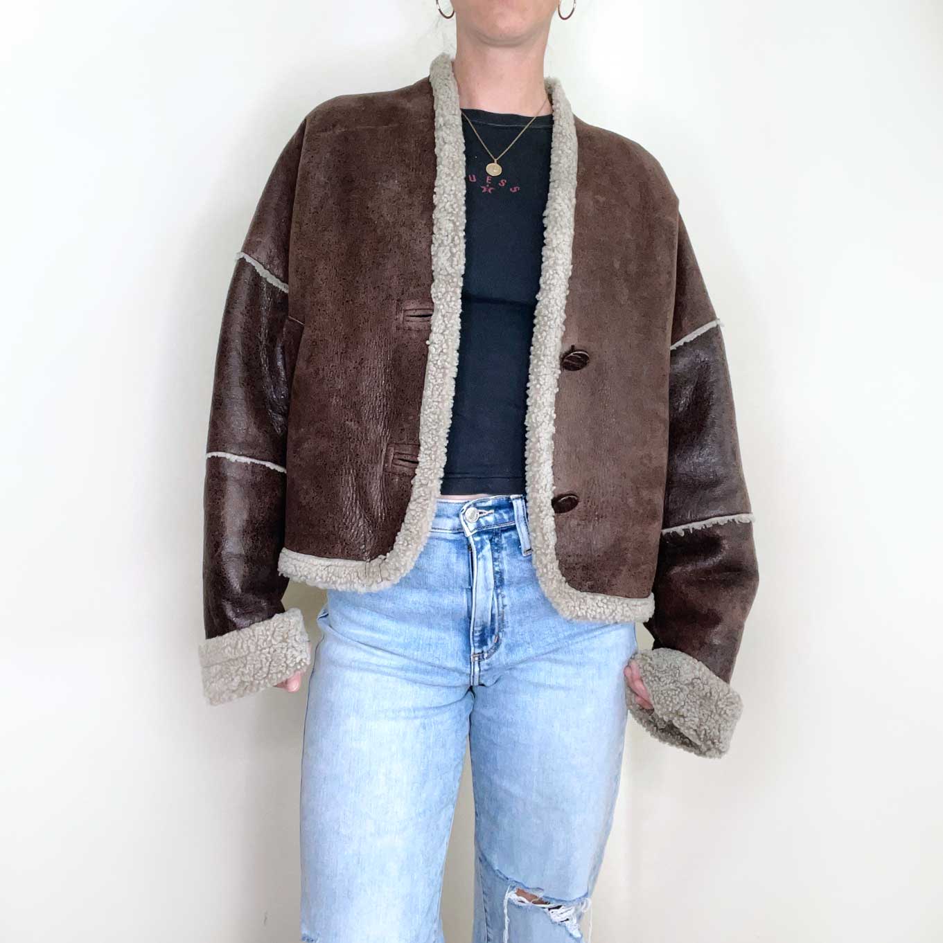 vintage danier brown sheepskin aviator jacket - size small