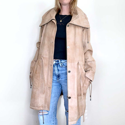 danier natural dye long rancher leather jacket - size xl