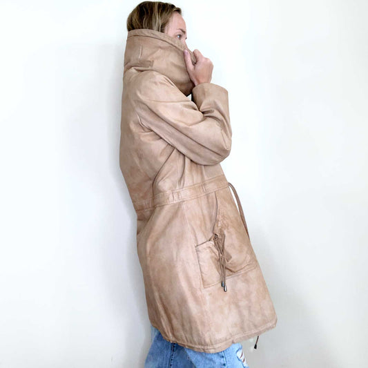 danier natural dye long rancher leather jacket - size xl