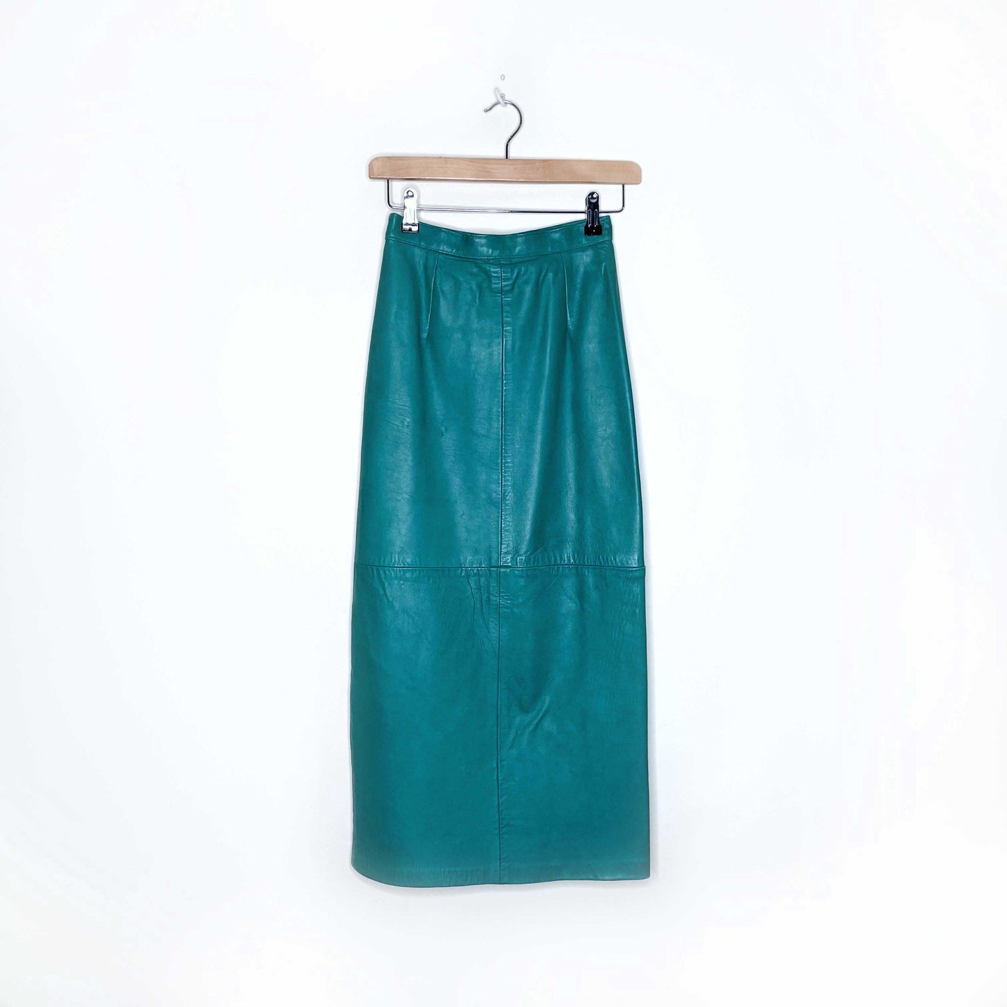 vintage danier green high waist leather maxi skirt - size 4
