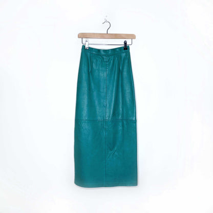 vintage danier green high waist leather maxi skirt - size 4