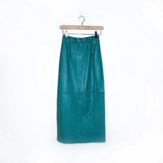 vintage danier green high waist leather maxi skirt - size 4