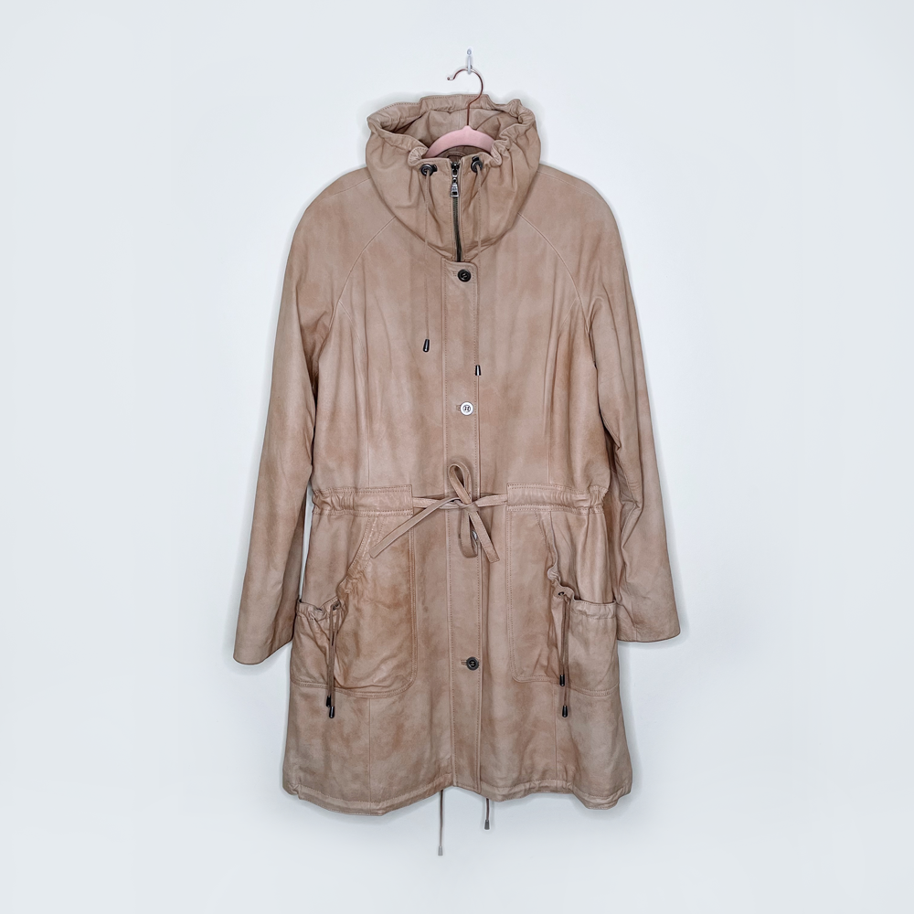 danier natural dye long rancher leather jacket - size xl