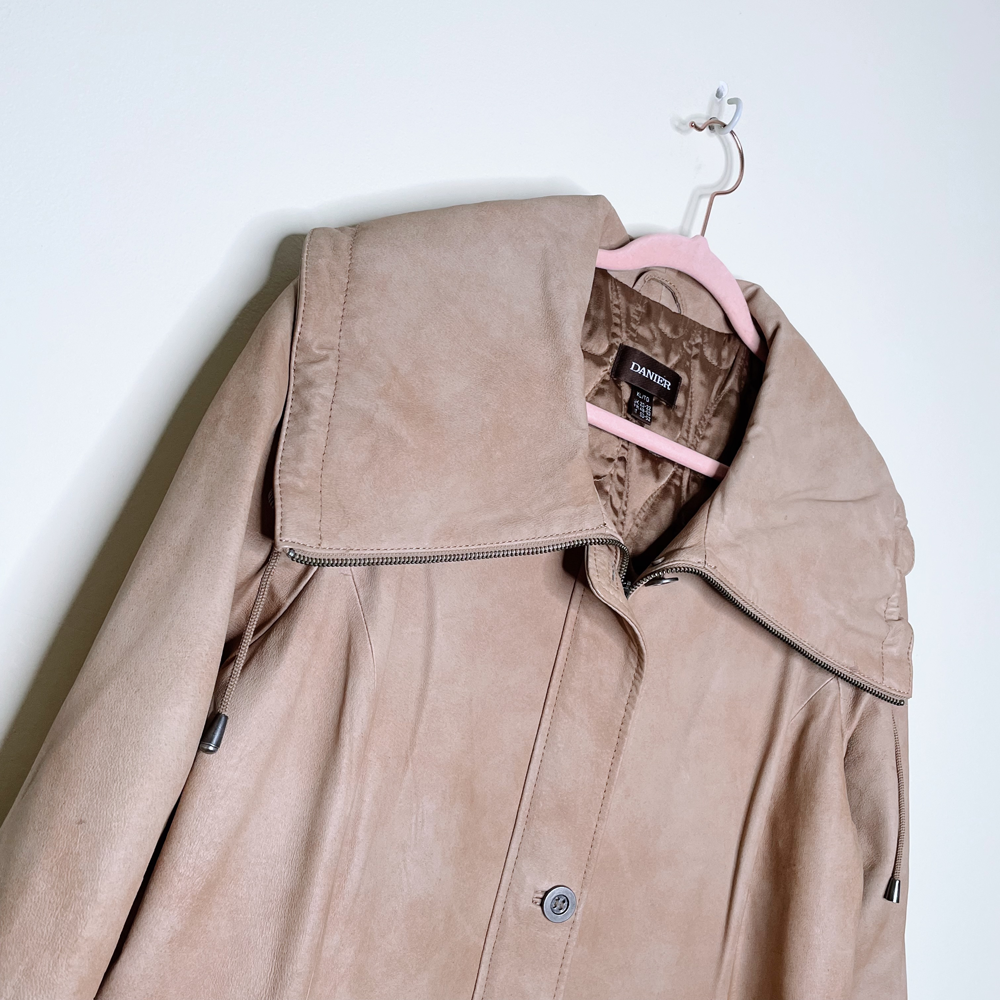 danier natural dye long rancher leather jacket - size xl