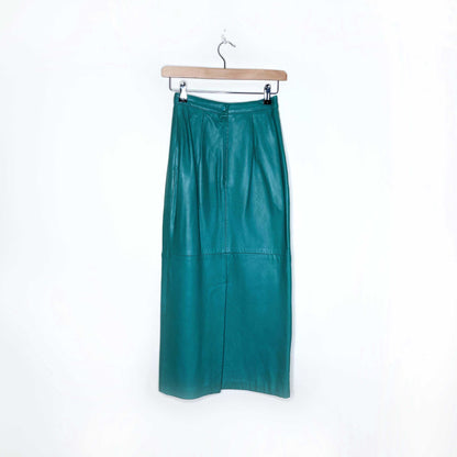 vintage danier green high waist leather maxi skirt - size 4