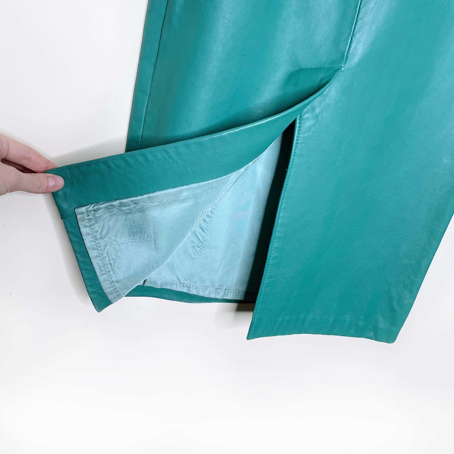 vintage danier green high waist leather maxi skirt - size 4