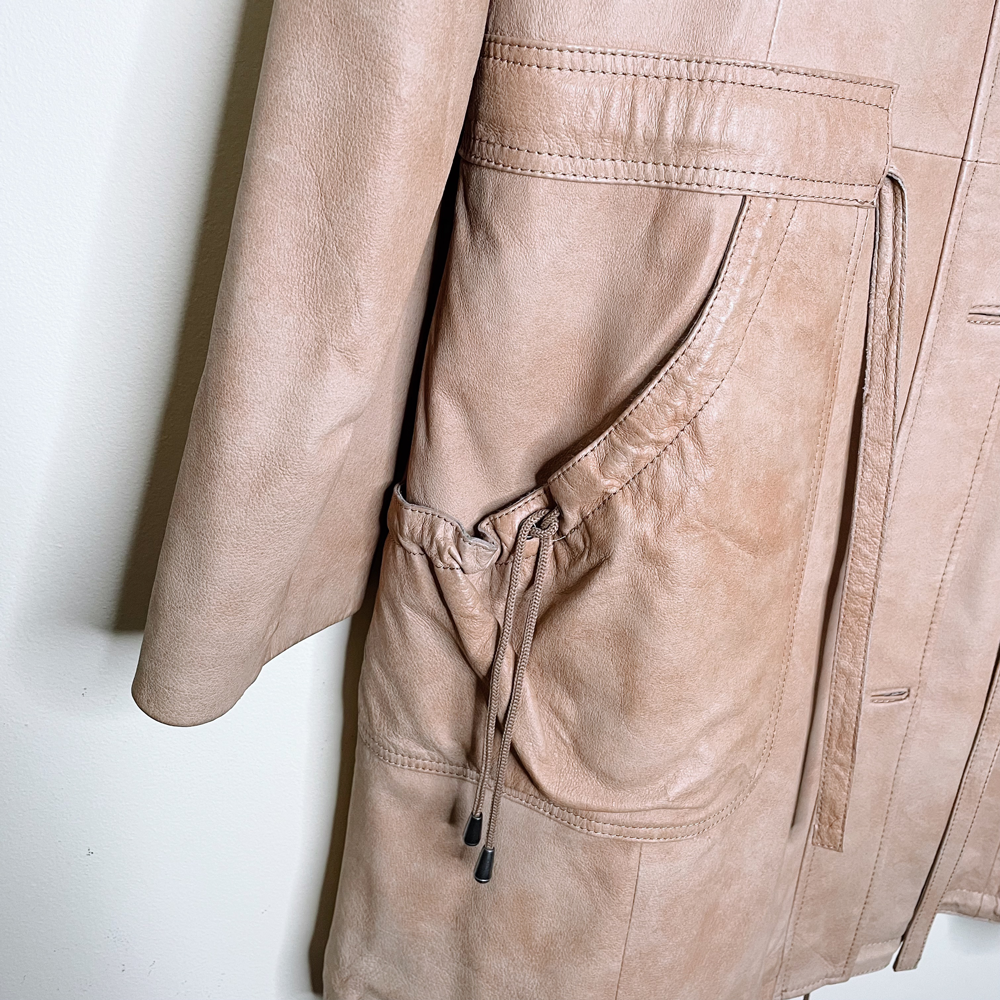 danier natural dye long rancher leather jacket - size xl