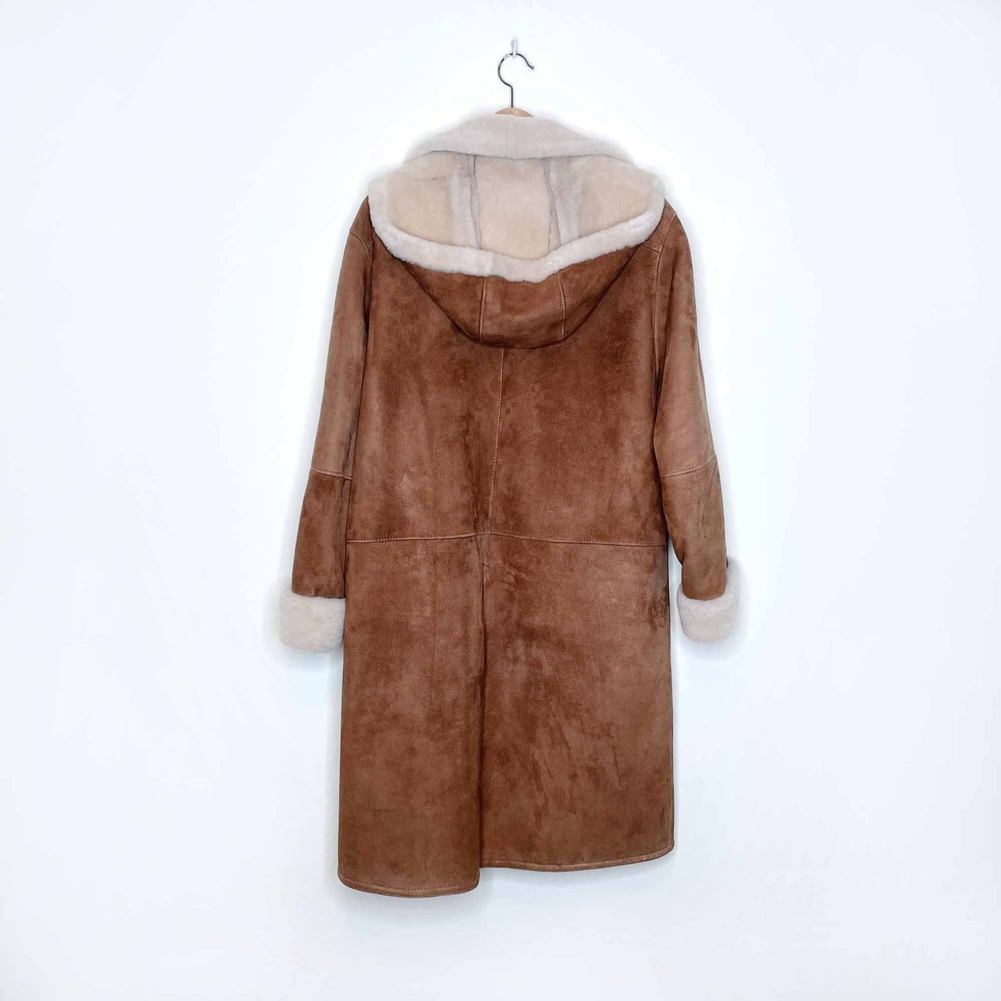 danier hooded analisa shearling coat - size medium